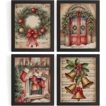 Hieng Vintage Christmas Wall Decor,Trendy Christmas Retro Posters for Room, Santa Snowman Deer Nutcracker Xmas Wall Art Prints for Living Room Kitchen Bedroom Office Set of 4 Unframed
