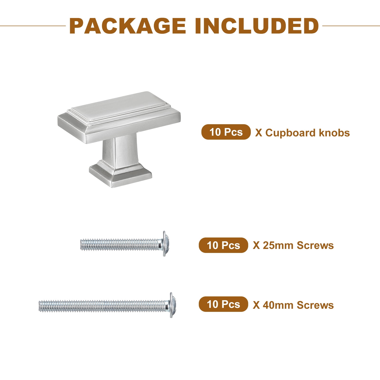 10 Pack Cabinet Knobs 1.37 Inch(35mm) Rectangle Cabinet Handles Dresser Knobs for Cupboard Silver
