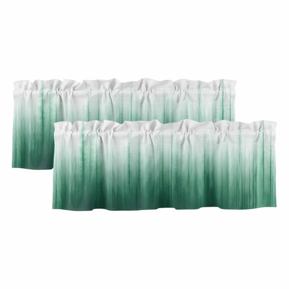 Green Ombre Stripe Valances for Windows, Decorative Rod Pocket Window Valance Curtains, Abstract Art Gradient Watercolor Short Curtain Drapes for Kitchen/Bathroom/Living Room, 2 Panels, 42" W x 12" L