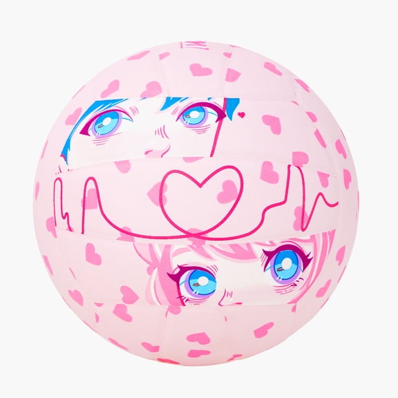 Kuangmi Size 5 Volleyball (27.5") - Pink Anime Heart Graphic Cute PU Ball, Indoor Outdoor Sports for Young Adults
