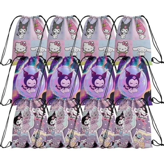 12 Pieces Kawayi kuromi Candy Drawstring Bag, Drawstring Goodie Favor Bags for Kids Birthday Party Decorations (F)