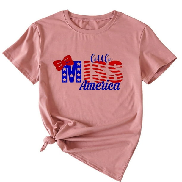 Gibobby Camiseta de manga corta para mujer Camiseta manga corta verano para mujer con estampado del Día la Independencia y diseño personalidad(Oro Rosa,CH)