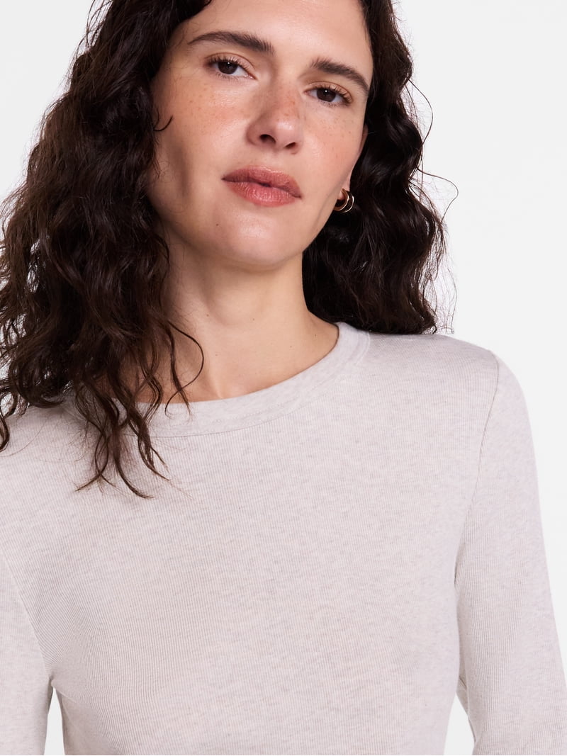 Scenario Women's and Women's Plus Rib Tee with Long Sleeves, Sizes