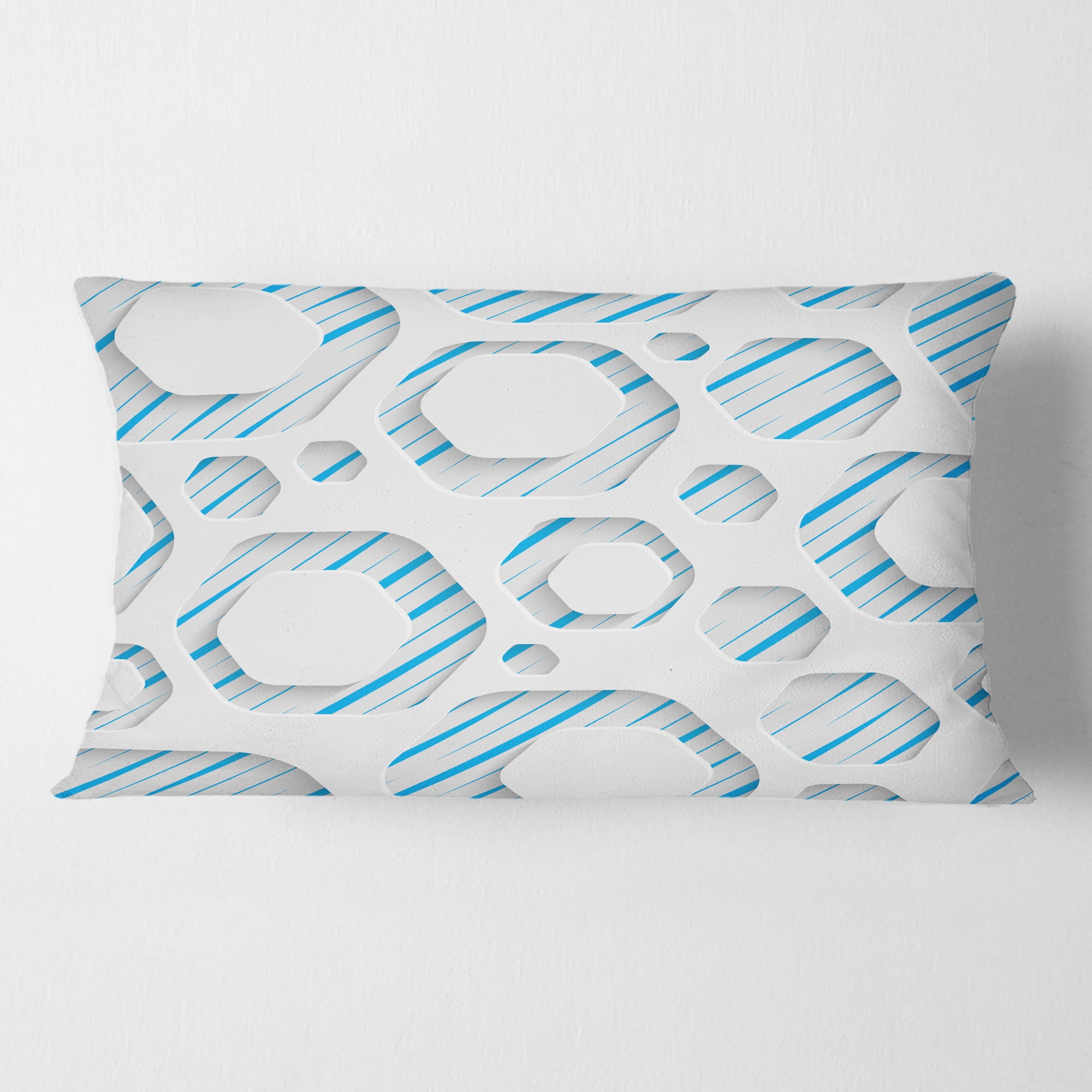 Designart 3D White And Blue Pattern IV' Mid-Century Modern Throw Pillow - 12x20