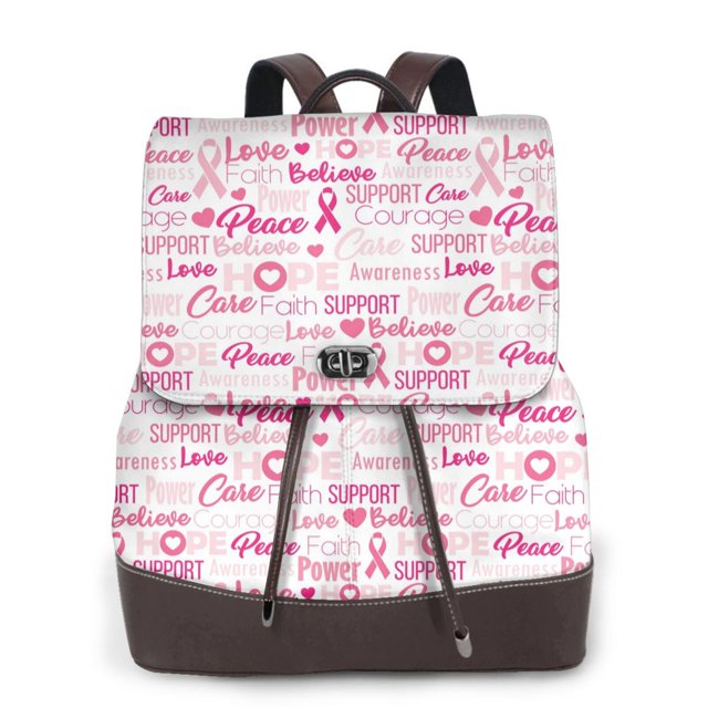 Easygdp Breast Cancer Ribbons Awareness Mochila de Cuero para Mujeres, Bolso de Hombro, Bolsos de Mano de Moda para Trabajo y Viajes