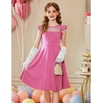 thumbnail image 4 of Oudiya Girls Summer Pink Dress Ruffle Sleeve Mesh A Line Casual Party Dresses with Pockets 6-13 Y, 4 of 8