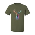 thumbnail image 2 of Wild Bobby, Colorful Paint Splatter Deer Head, Animal Lover, Men's Graphic Tees, Military Green, 4XL, 2 of 3
