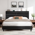thumbnail image 3 of EnHomee Upholstered Bed Frame with Adjustable Headboard Queen Size Bed Frame with Charge Station & Storage, Black, No Box Spring Needed, Noise Free, 3 of 8