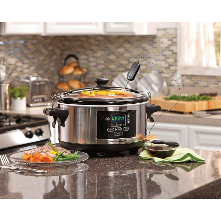 Hamilton Beach Portable 6-Quart Set & Forget Digital Programmable Slow  Cooker With Temperature Probe, Lid Lock, Stainless Steel (33969A) 