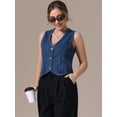thumbnail image 2 of DARING DIVA Women's V Neck Waistcoat Top Casual Jean Vests S Dark Blue, 2 of 7