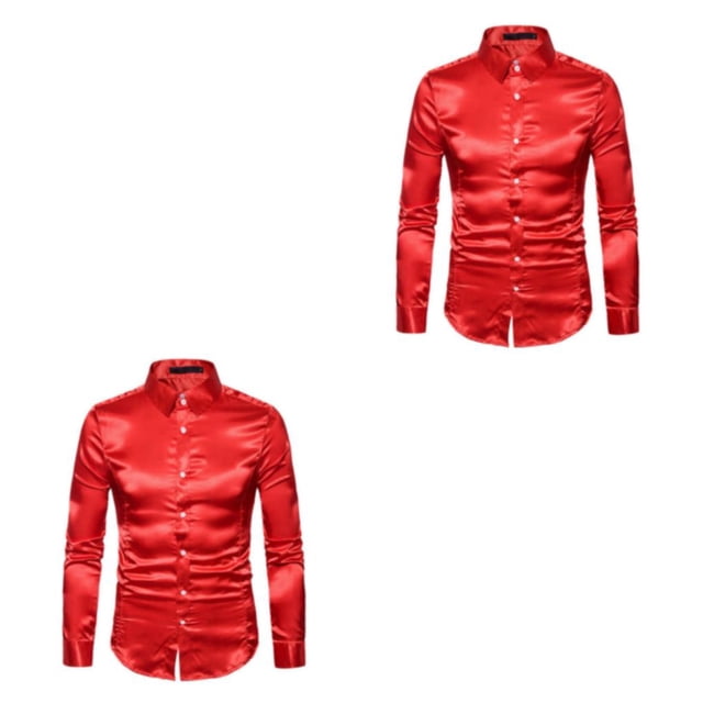Camisa satinada para hombre Qarigey rojo M de secado rápido y antiarrugas