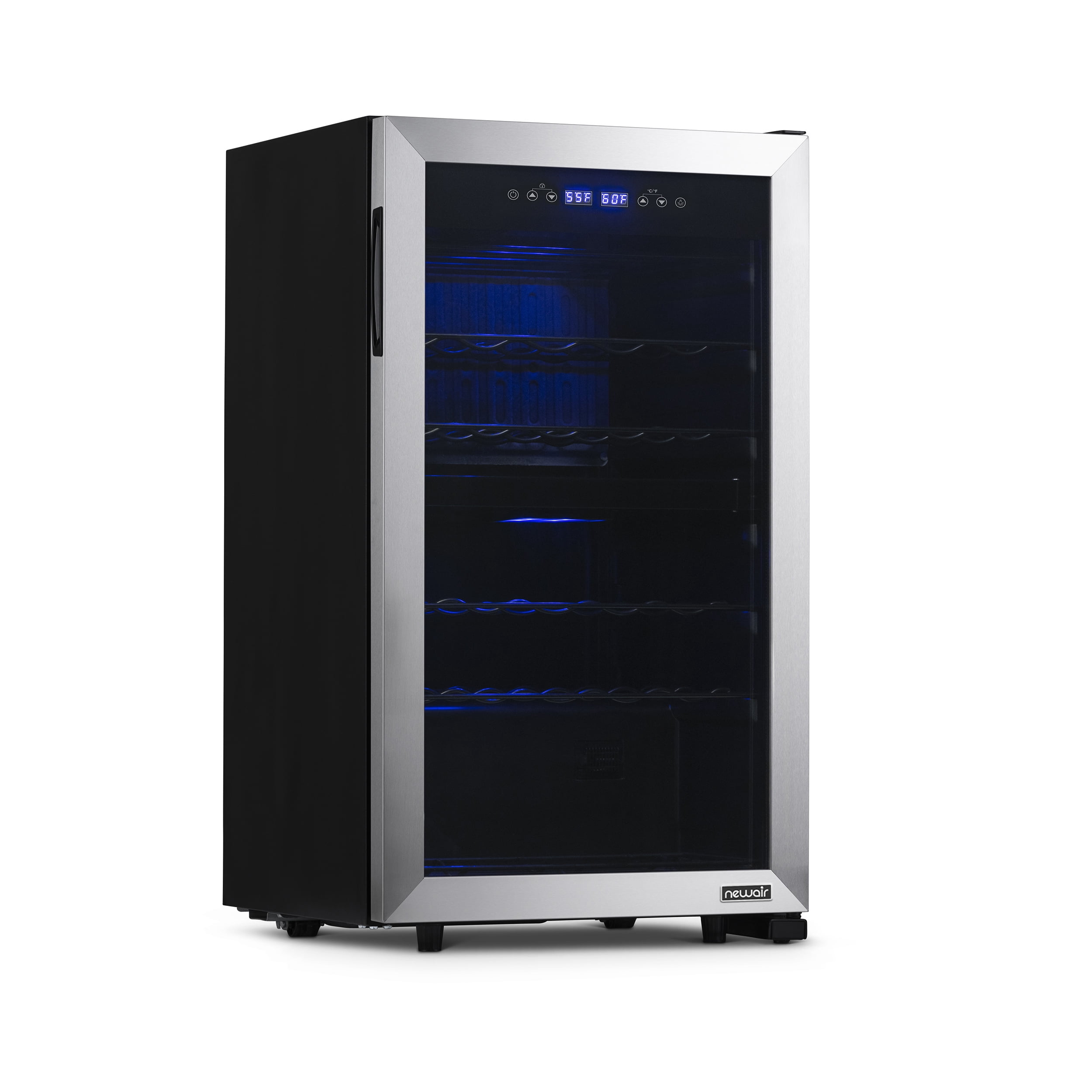 Newair Freestanding 28 Bottle Dual Zone Compressor Wine Fridge in Stainless Steel, Adjustable Racks and Exterior Digital Thermostat