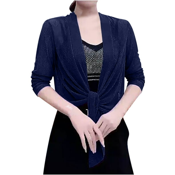 UHUYA Womens Cardigan, Lightweight Summer Cardigan, Loose Cover up, Soft  Chiffon Open Front Sheer Long Sleeved Cardigans for Evening Dress Navy 3XL  US:14 
