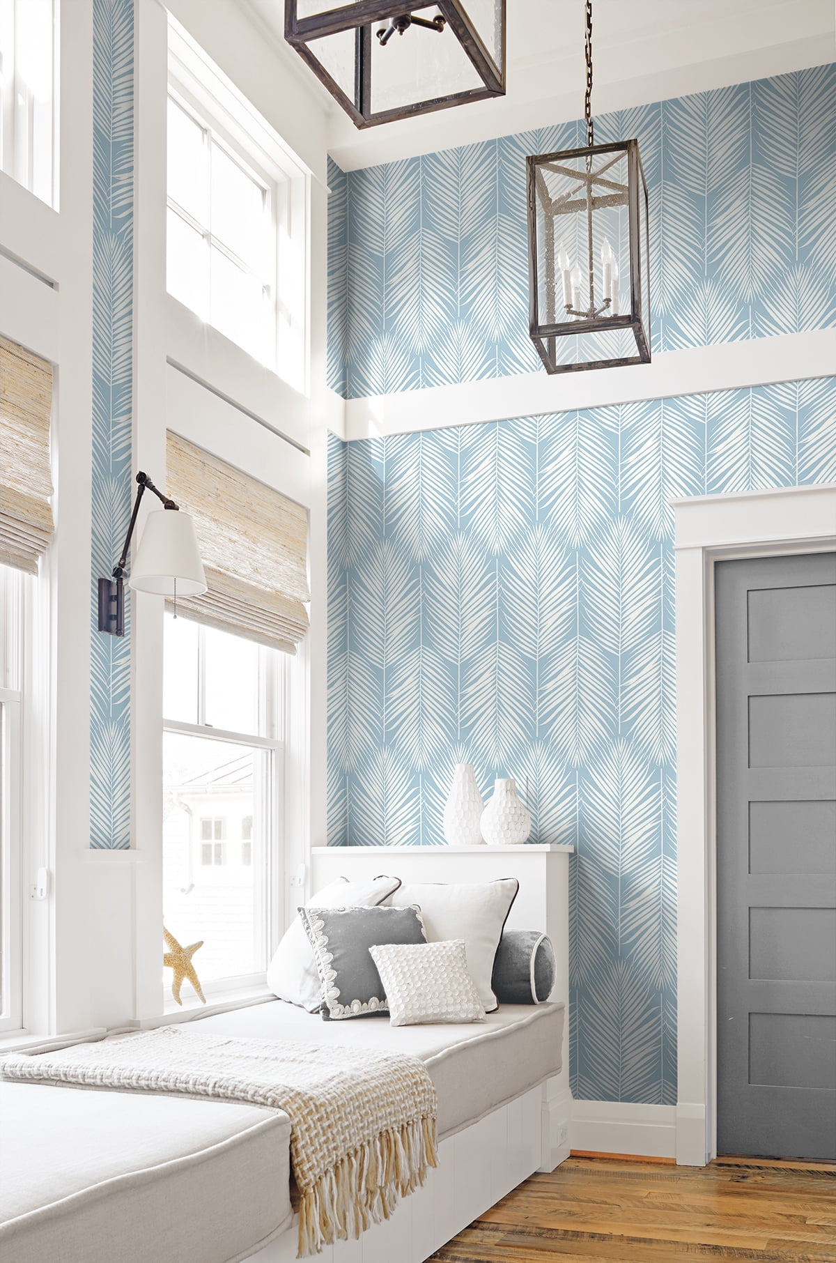 NextWall Hampton Blue Palm Silhouette Peel and Stick Wallpaper