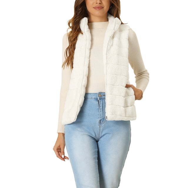 INSPIRE CHIC Chaleco de Piel Sintética Elegante para Mujeres con Cremallera y Sin Mangas para Uso Casual XL Blanco