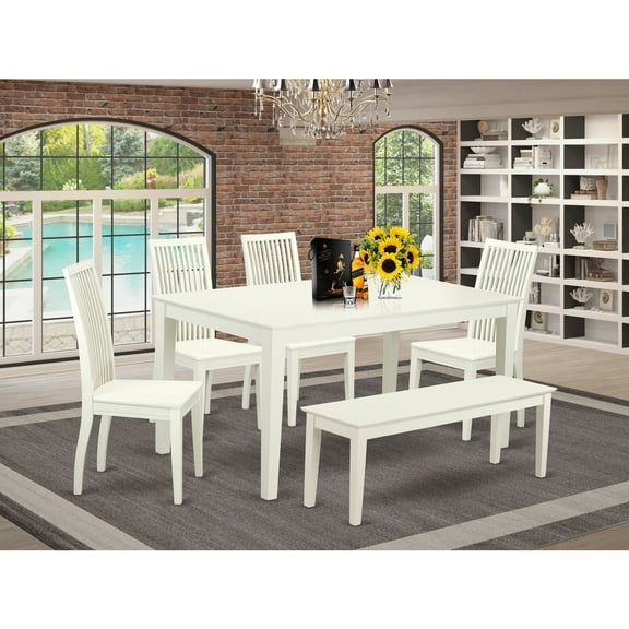Dining Set for 6 - 6 Piece Table & Chair Set - Linen White - Modern Farmhouse Style