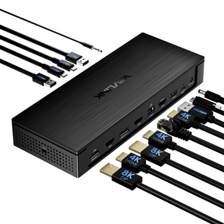 WAVLINK 13-in-1 USB Dock Station, Dual 8K/Quintuple 4K Laptop Dock, USB Docking with 100W Charging for M1 M2 M3 M4 Mac & Windows