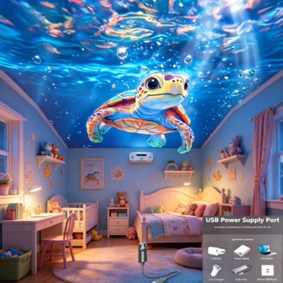 USB Powered Marine Animal Projection Night Light, 8 Kinds Ocean Creature Patterns, Underwater Projector Lamp with Dolphin, Goldfish, Whale, Jellyfish, Ceiling Wall Background Decor for Bedroom Bedsid