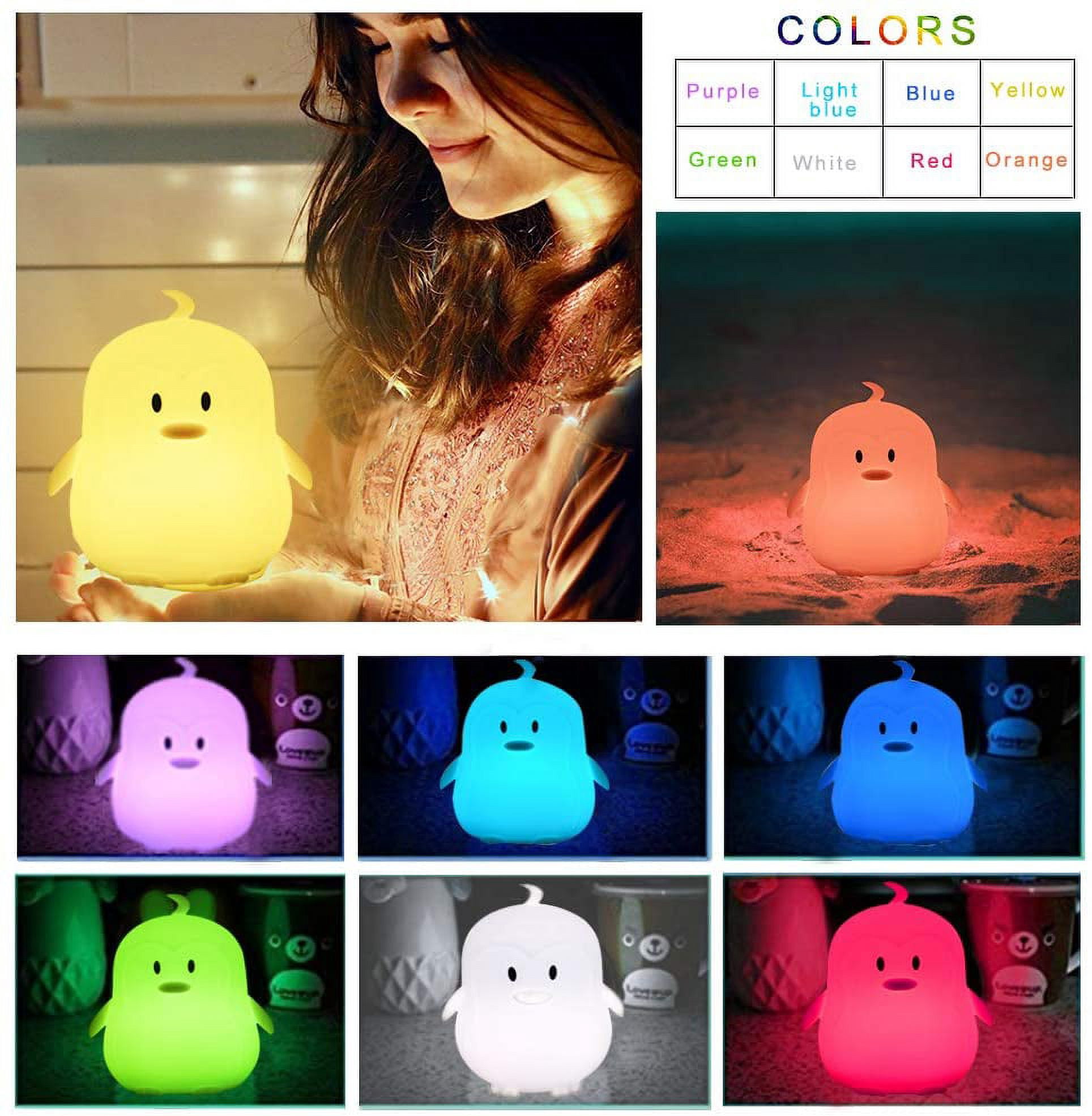 Kids Night Light (Silicone Light) USB Rechargeable Penguin Night Lights, 9 Colors Change with Touch Sensor and Remote Control for Baby/Kids/Adult Bedroom (Penguin)