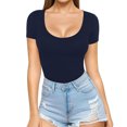 thumbnail image 2 of Ahuyic Womens Plus Size Top,Womens Summer Blouse,Women Short Sleeve Sequins Loose Polluer Solid V-Neck Blouse Shirt Dark Blue XS, 2 of 4