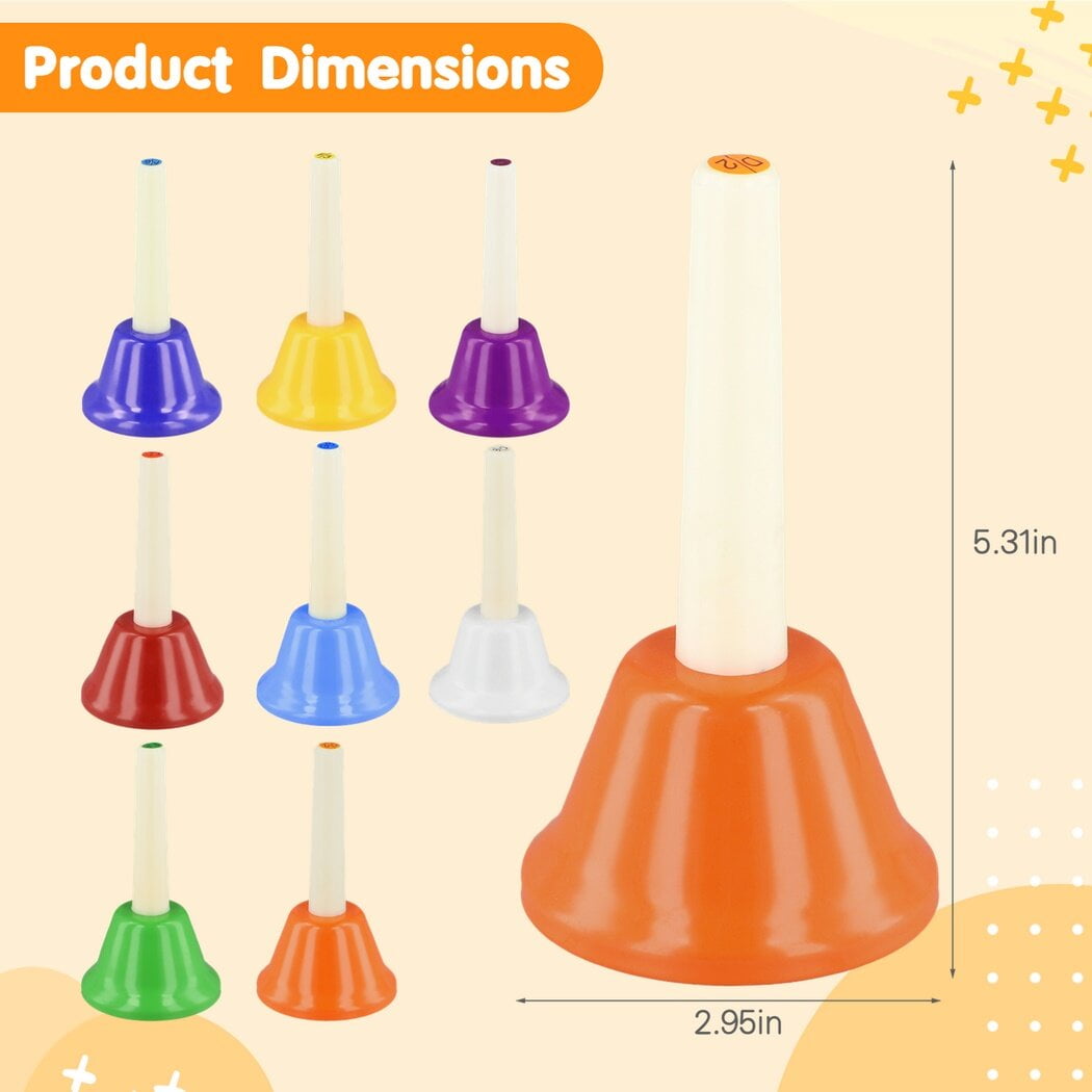 8 Note Diatonic Metal Hand Bells for Kids Toddlers Children, Musical Teaching Toy, Percussion Instrument for Church Chorus Wedding Family Party