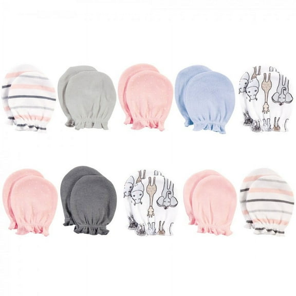 Hudson Baby Infant Girl Cotton Scratch Mittens, Pink Safari, 0-6 Months