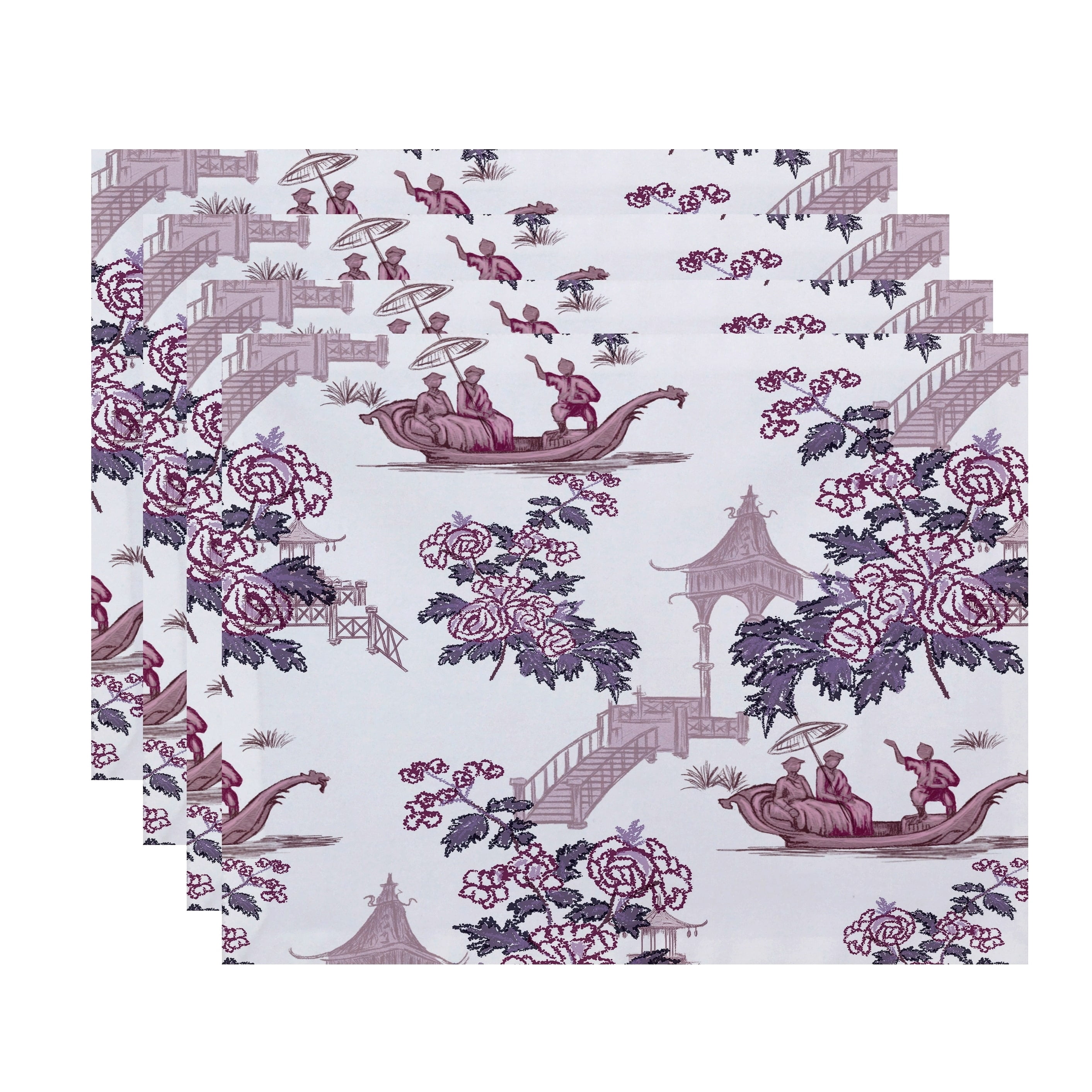 Simply Daisy, 18 x 14 Inch China Old Floral Print Placemat (set of 4), Navy Blue