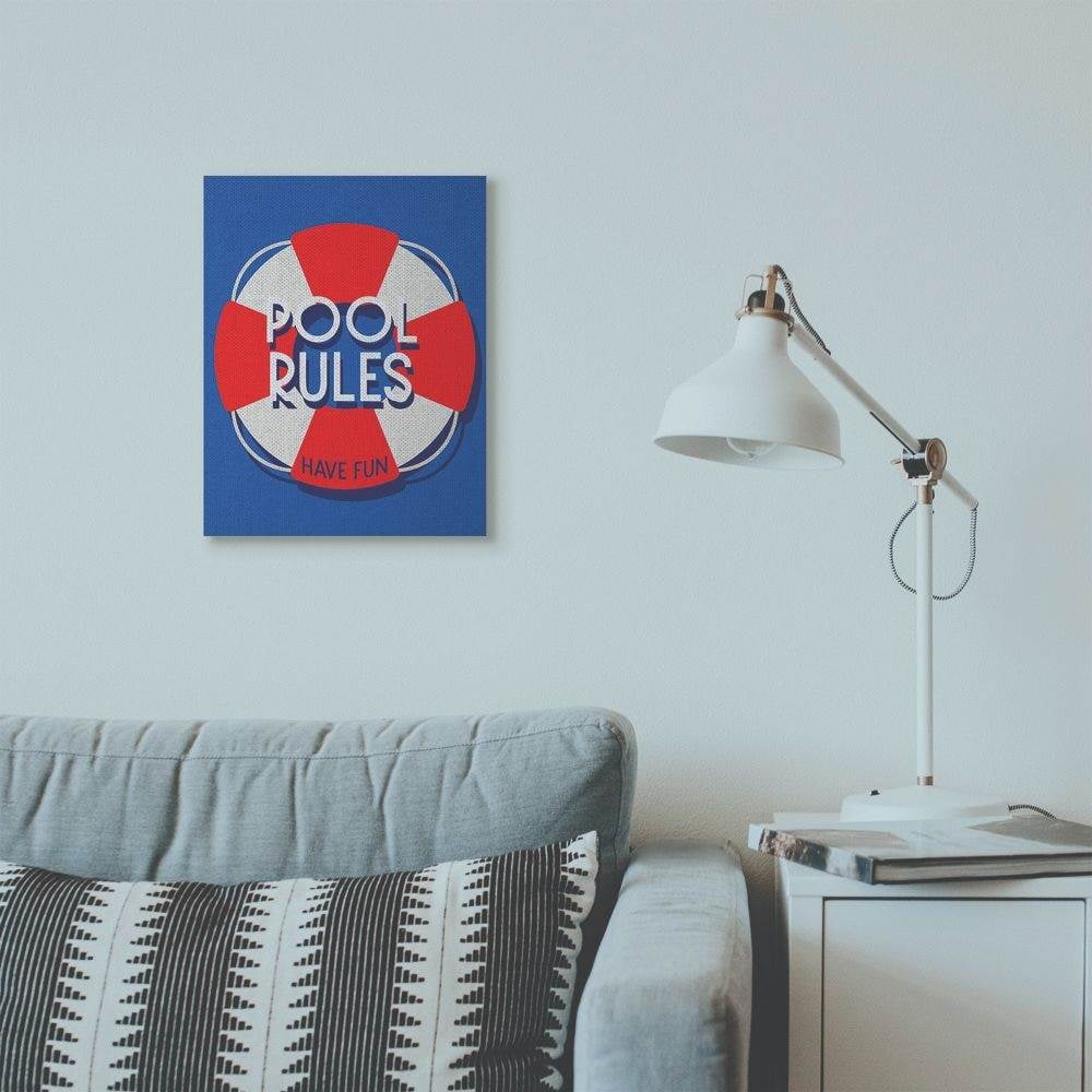 Stupell Industries Pool Rules Beach Coast Ocean Blue Red Word Design Canvas Wall Art by Daphne Polselli