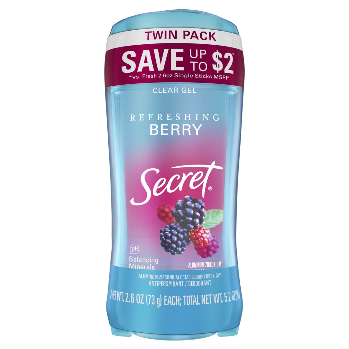 Secret Fresh Clear Gel and Deodorant for Women, Refreshing Berry, 2.6 oz each, Pack of 2