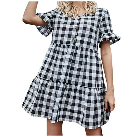 

Red Dresses for Women White Dress Women Summer Short Sleeve Ruffle Floral Cotton Linen O-Neck Waist Mini Dress Dresses for Women Midi Dresses for Women Summer Savings Clearance 2023 White S