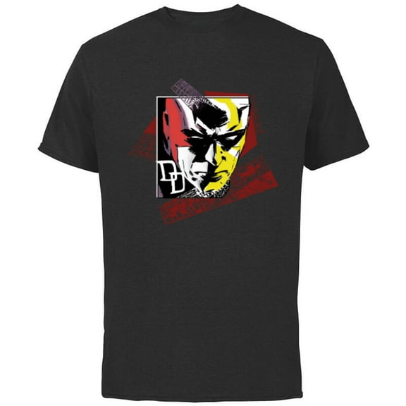 Marvel Daredevil Super Hero Comic Art Face and DD Logo - Short Sleeve Cotton T-Shirt for Adults - Customized-Black