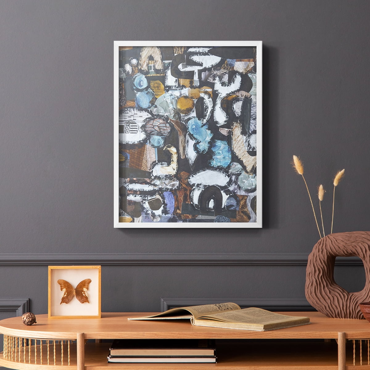 California Beach Blue Glass Framed Print in White Solid Wood Framed Print No Nail Hanging