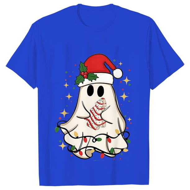 Camisetas de libro de fantasma de Navidad para mujer, ropa de libro de lectura de fantasma, camisetas de Navidad de manga corta, camisetas casuales de moda, Tops