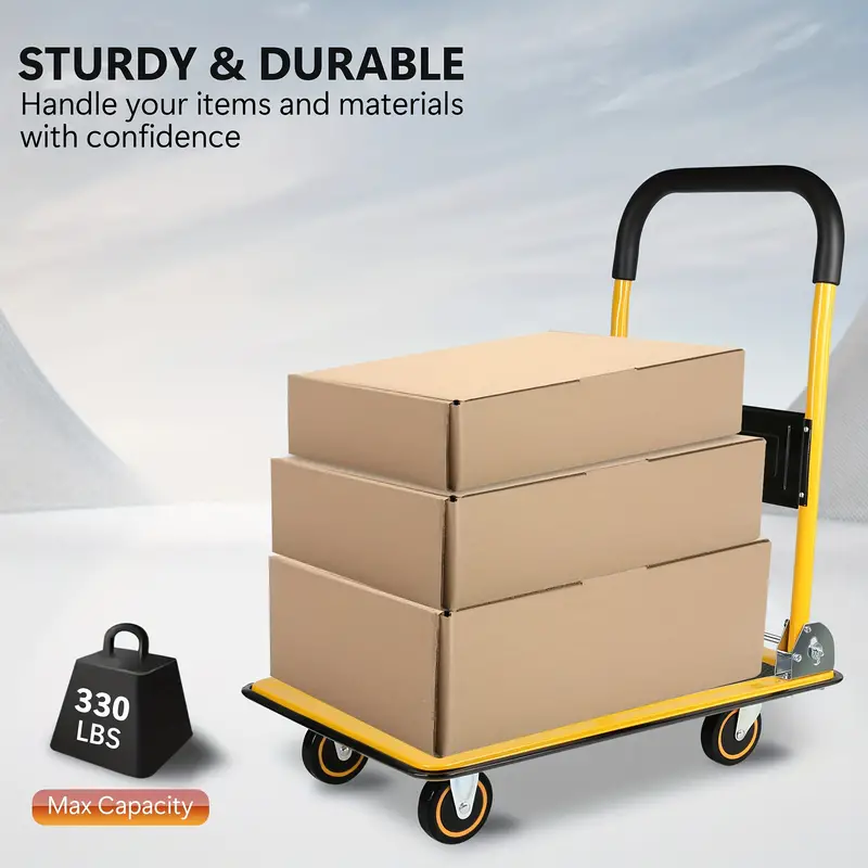 BEIMIMU Foldable Platform Truck, Push Dolly 330 LBS Weight Capacity, 360 Rolling, Folding Hand Truck for Luggage, Travel, Office, House (Yellow and Black) (28.7" x 19" x 32.5")