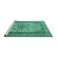 thumbnail image 2 of Ahgly Company Machine Washable Indoor Square Medallion Turquoise Blue Traditional Area Rugs, 7' Square, 2 of 4