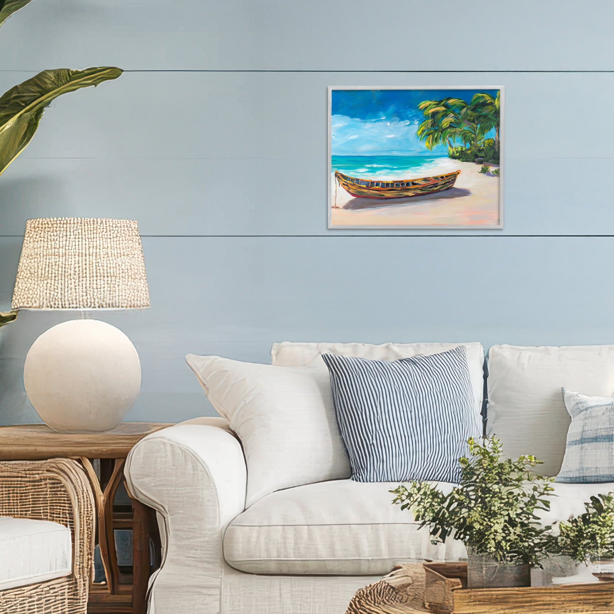 Stupell Industries Boat on Lost Island Gray Framed Giclee Art, design by Julie DeRice