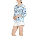 thumbnail image 5 of INSPIRE CHIC Women's Boho Blouse Floral Print Tie Neck 3/4 Sleeve Casual Tops M Blue, 5 of 8
