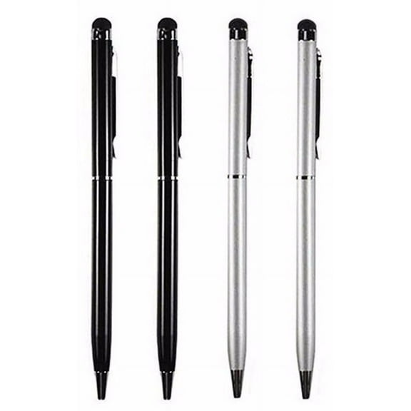 Stylus Pen [2X Black   2X Silver], 2-in-1 Universal Touch Screen Stylus   Ballpoint Pen For Smartphones Tablets   8 Extra Refill Inks