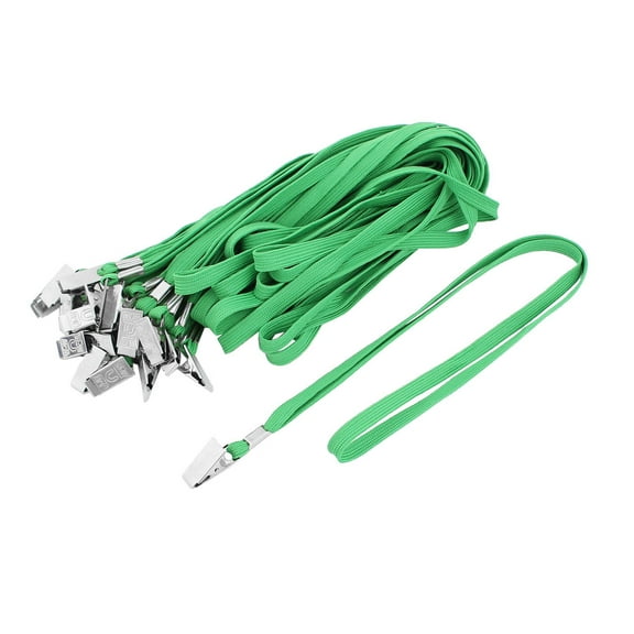 Unique Bargains 22Pcs ID Badge Holder Bulldog Clip Flat Neck Strap Lanyard Green
