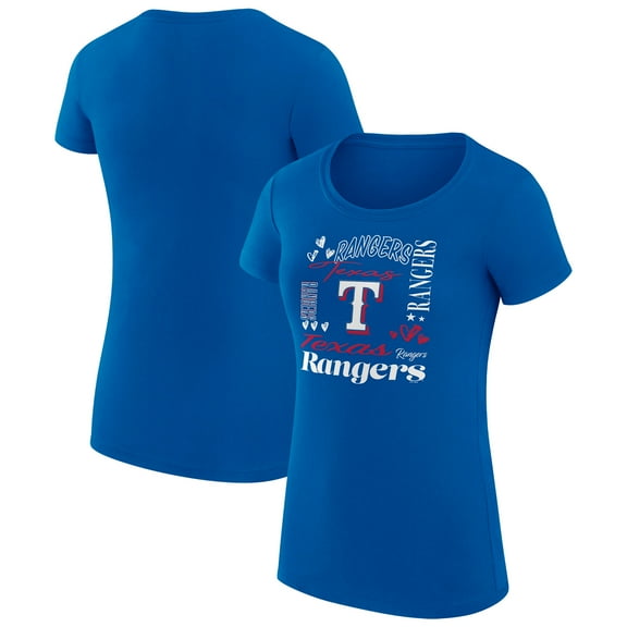 Women's G-III 4Her by Carl Banks Royal Texas Rangers Super-Slim Fit Lightweight Collage Team Graphic Crew Neck T-Shirt