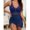 Navy Blue-L, variant on Blue Ruched Mesh Panel One-Piece Swimsuit With Gold-Tone Front Clasp