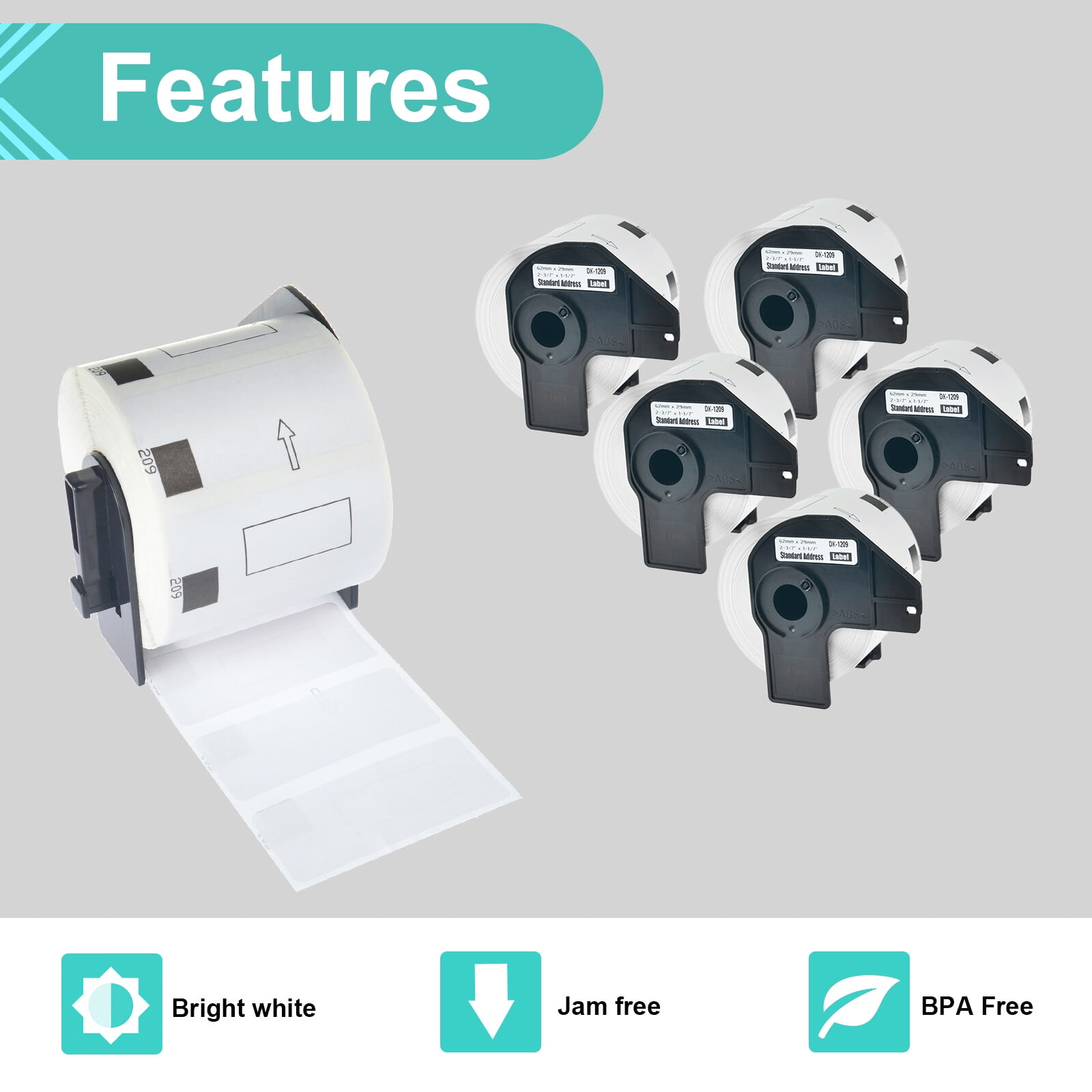 NineLeaf 2 Rolls Compatible for Brother DK-1209 1.1 in x 2.4 in Die-Cut Address & Barcode Labels, 800 Labels Per Roll