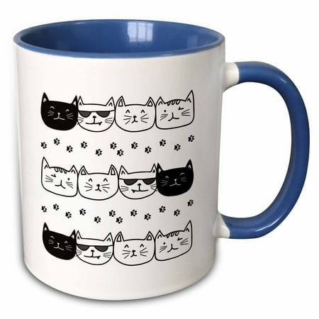 3drose Black and White Cool Cats 11oz Two-tone Blue Mug