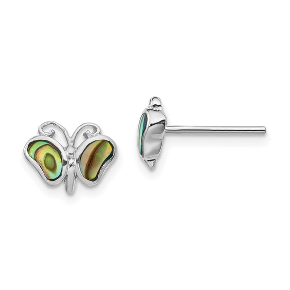 Primal Silver Sterling Silver Rhodium-plated Abalone Pearl Butterfly Post Earrings