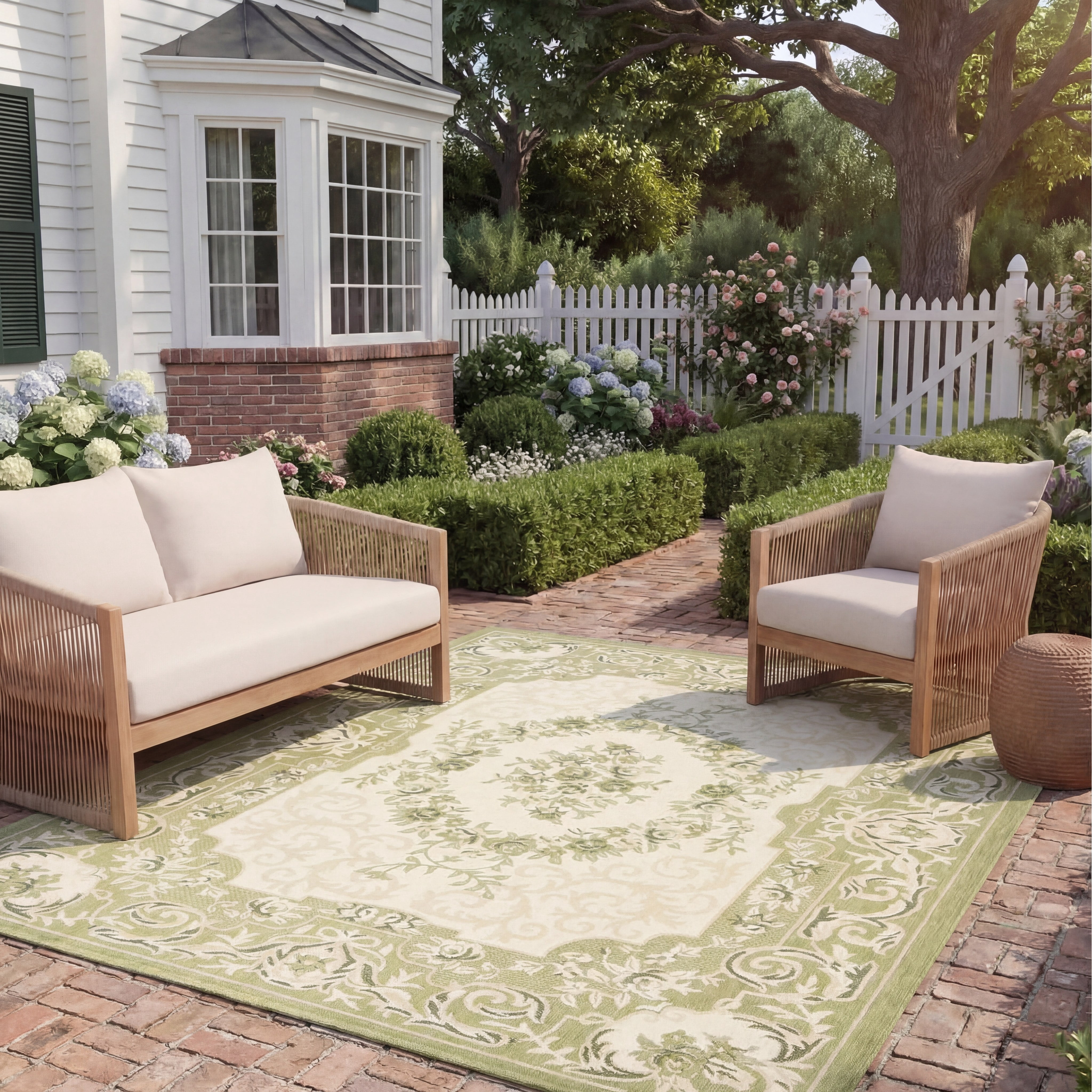 Safavieh Courtyard Dorian Oriental Indoor/Outdoor Area Rug, Cream/Green, 6'7" x 9'6"