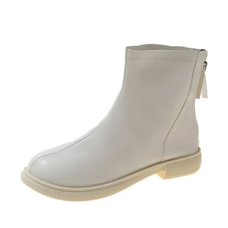 

Women Fashion Sexy Boots Fashion Women Artificial Leather Solid Color Autumn Thick Sole Square Heels Zipper Short Booties Round Toe Shoes