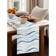 thumbnail image 3 of Summer Oceans Waves Table Runner 13x90in Non-Slip Cotton Linen Table Runners, Navy Blue Striped Dresser Scarves TableRunner for Dinner Kitchen Dining Wedding Party, 3 of 9