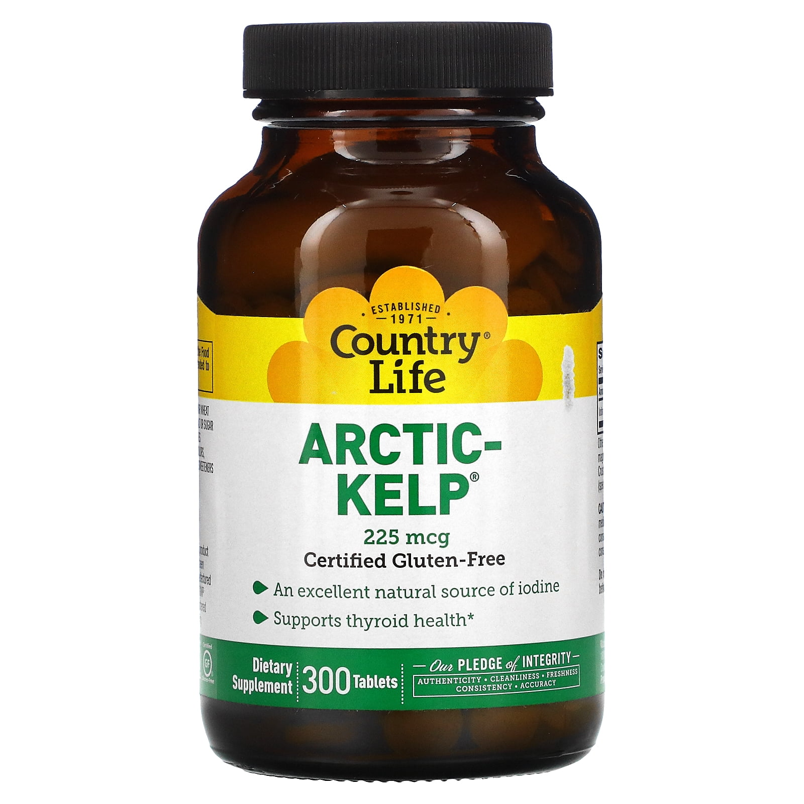 Country Life Arctic-Kelp – Natural Iodine Supplement for Thyroid and Immune Support – Vegan, Gluten-Free, 225 mcg – Ideal for Thyroid Health, Hypothyroidism, and Adrenal Support, 300 Tablets