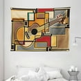 thumbnail image 1 of Music Decor Tapestry, Funky Fractal Geometric Square Shaped Background with Acoustic Guitar Figure Art, Wall Hanging for Bedroom Living Room Dorm Decor, 80W X 60L Inches, Multi, by Ambesonne, 1 of 2
