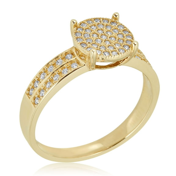 AVORA 10K Yellow Gold 2-Row Simulated Diamond CZ Engagement Wedding Anniversary Band Ring - Size 7